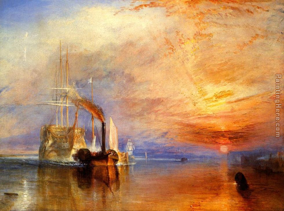The fighting Temeraire tugged to her last berth to be broken up painting - Joseph Mallord William Turner The fighting Temeraire tugged to her last berth to be broken up art painting